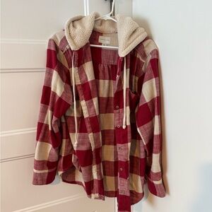 American Eagle Outfitters Red and Cream Plaid Shirt